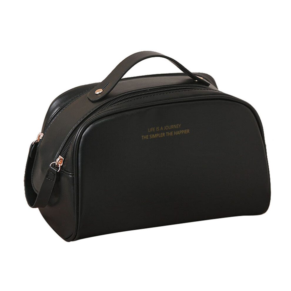 Black (Black) Hk8301 Large Capacity Portable Makeup Cosmetics Bag Dual Zipper Portable Toiletry Organizer Bag