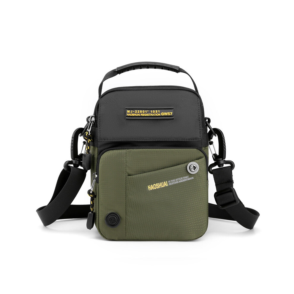 (Army Green) HAOSHUAI 6809 Water-Repellent Nylon Crossbody Bag Men's Daily Use Phone Carrying Pouch Travel Shoulder Bag-image-OPC-PJS5DWZ-NEW