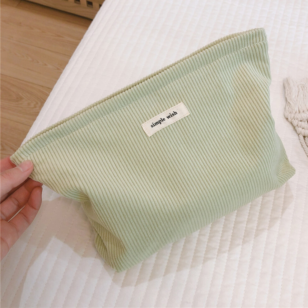 (Green) 135 Solid Color Makeup Storage Pouch Wear-resistant Corduroy Toiletries Cosmetic Organizer Bag for Women and Teen Girls