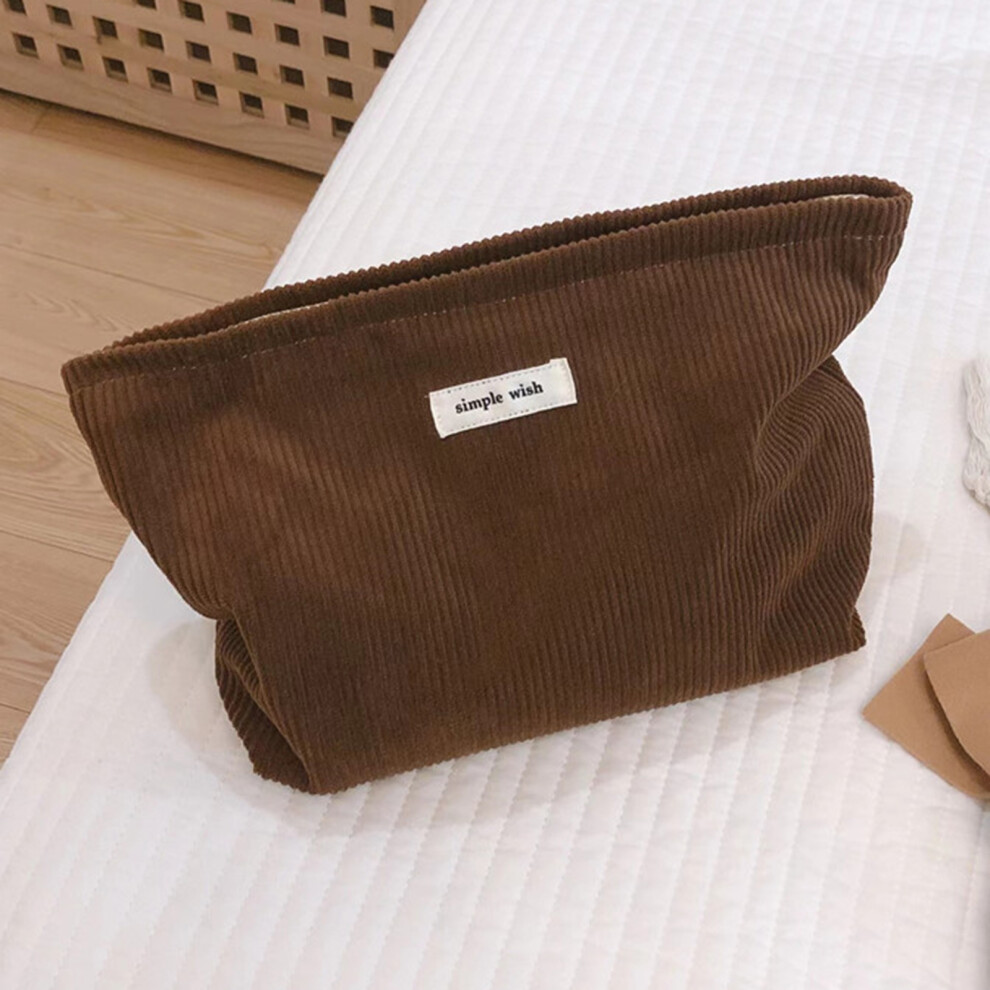 (Coffee) 135 Solid Color Makeup Storage Pouch Wear-resistant Corduroy Toiletries Cosmetic Organizer Bag for Women and Teen Girls