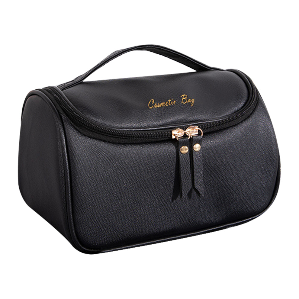 Black (Black) Hk8158 Large Capacity Waterproof Toiletry Bag Portable Travel Pu Leather Makeup Cosmetics Carrying Bag
