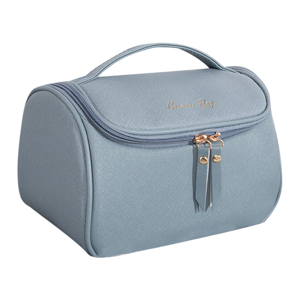 Blue (Blue) Hk8158 Large Capacity Waterproof Toiletry Bag Portable Travel Pu Leather Makeup Cosmetics Carrying Bag