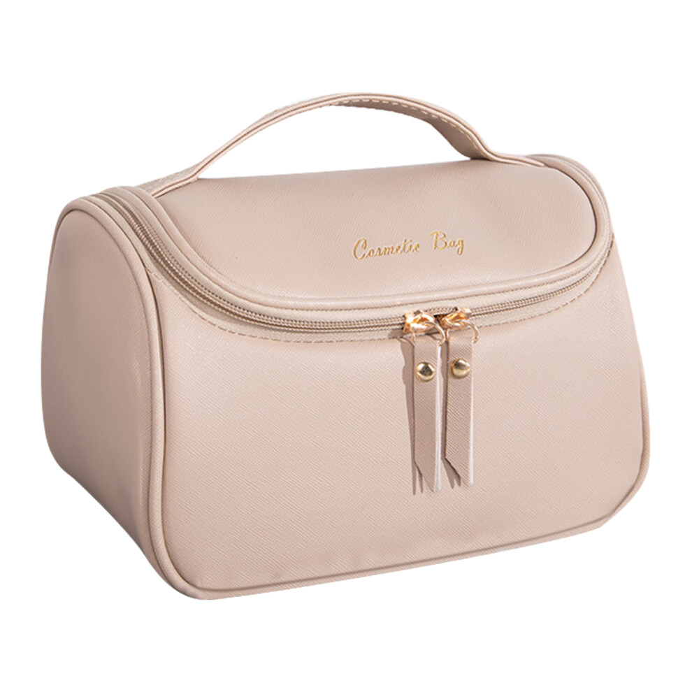 Beige (Beige) Hk8158 Large Capacity Waterproof Toiletry Bag Portable Travel Pu Leather Makeup Cosmetics Carrying Bag
