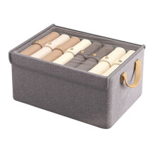 (Grey) Foldable Clothes Storage Box with Transparent Lid Cationic Fabric Wardrobe Organizer for Pants Shirts