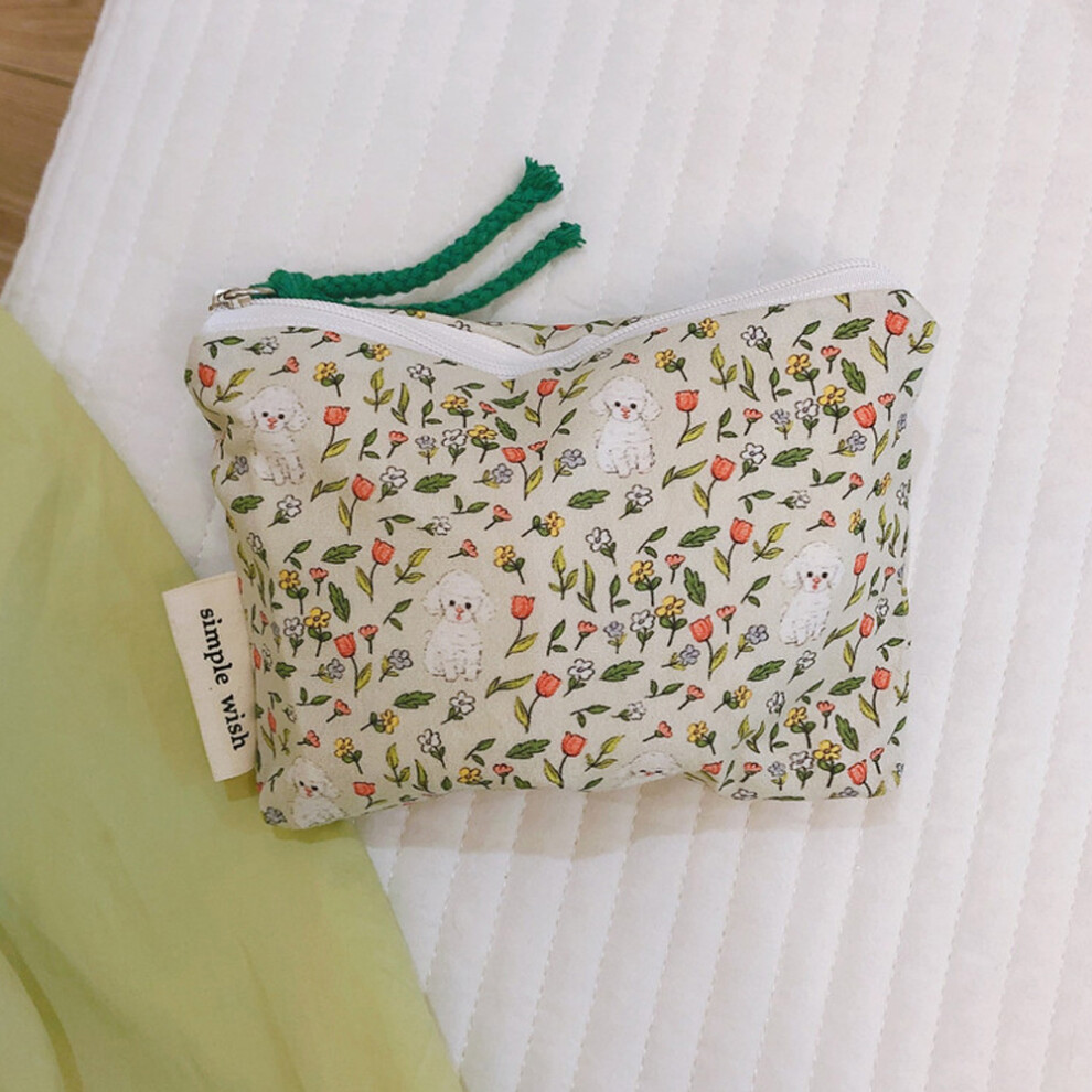 (Dog and Flower) 532 Portable Coin Purse Makeup Storage Bag Earphone Electronic Accessories Organizer Money Cash Pouch Wallet