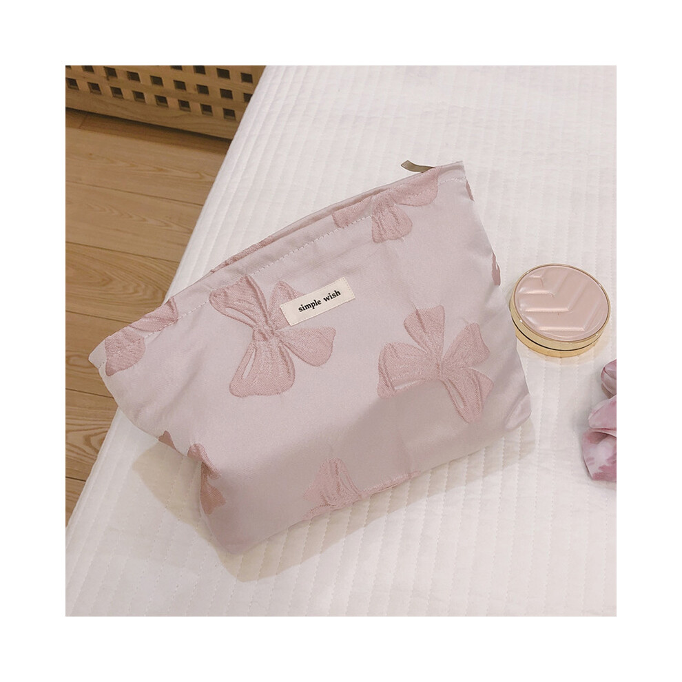 (Light Purple) 45 Travel Toiletry Organizer Retro Bowknot Jacquard Makeup Bag Women Canvas Cosmetic Pouch