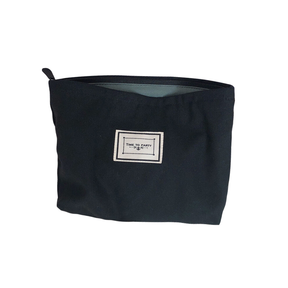 Black (Black) 631 Classic Grid Pattern Makeup Bag Women Travel Toiletry Organizer Canvas Cosmetic Pouch