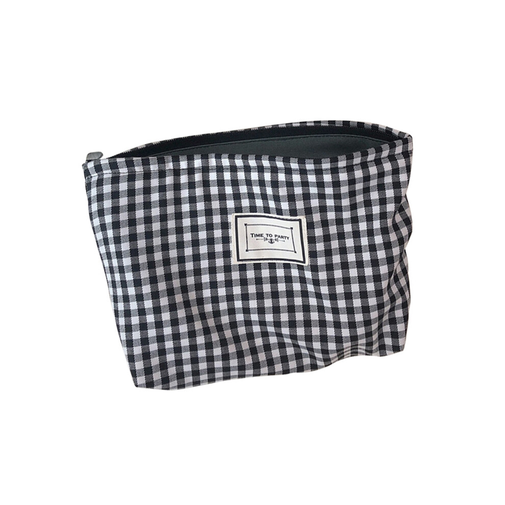 Black (Black/Coarse Grid) 631 Classic Grid Pattern Makeup Bag Women Travel Toiletry Organizer Canvas Cosmetic Pouch