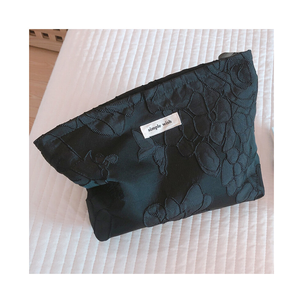 Black (Black) 148 Women Embossed Flower Canvas Makeup Bag Travel Toiletry Organizer Cosmetic Pouch