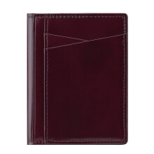 (Crimson) 037S Slim Bifold Card Holder Cowhide Leather Passcase RFID Blocking Front Pocket Card Case