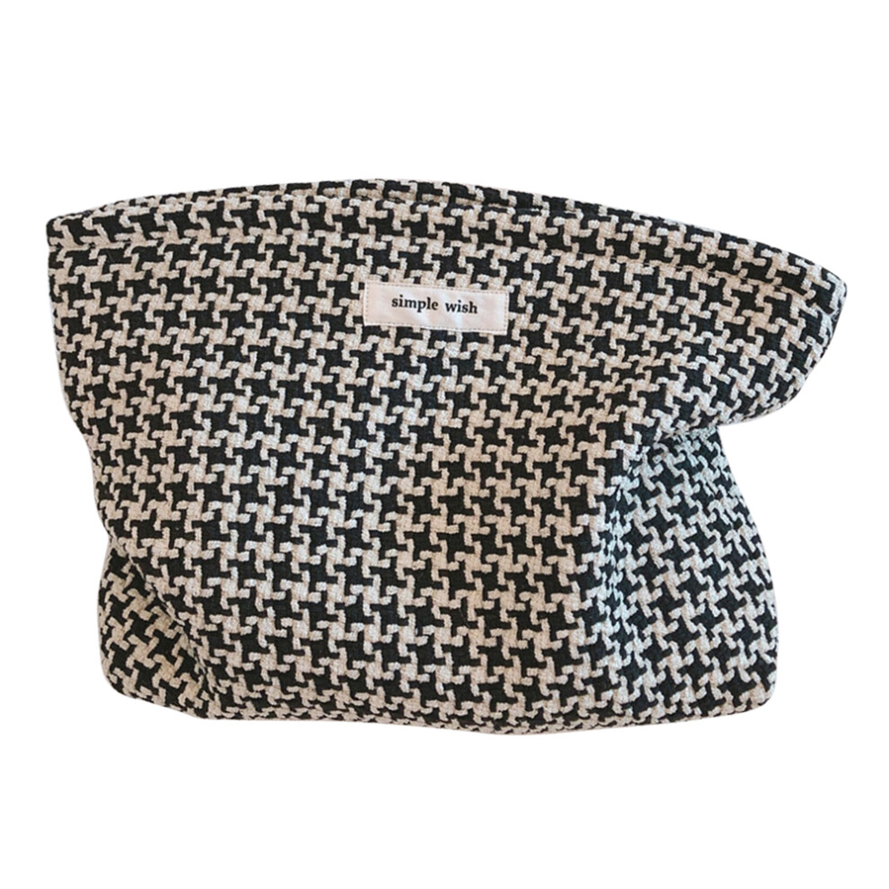 (Grid Pattern) 456 Flower Grid Pattern Vintage Canvas Cosmetic Bag Toiletry Container Storage Bag Pouch