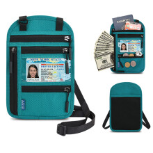 (Lake Blue) Neck-Mounted ID Card Holder Bag Patch Badge Holder Neck Lanyard Credit Card Organizer with RFID Blocking Function