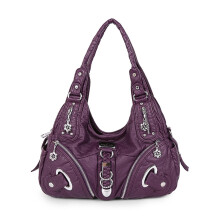 (8521 Purple) ANGEL KISS KL15962-4 Casual Women Tote Handbag PU Leather Large Capacity Hobo Bag