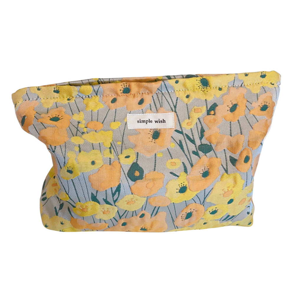 (Yellow/Orange) Simple Pattern Makeup Bag Travel Toiletry Organizer Pouch Canvas Cosmetic Bag