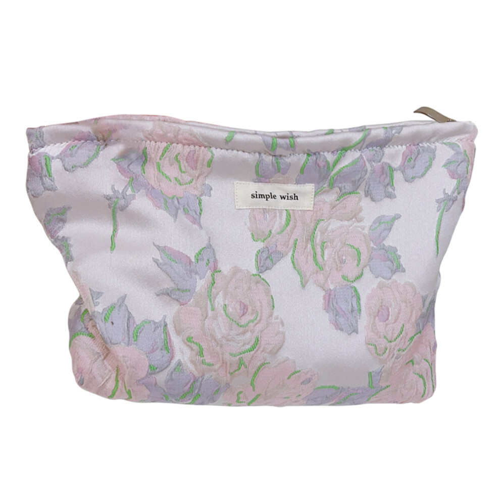 Pink ( Rose) Canvas Cosmetic Bag Flower Pattern Makeup Bag Travel Toiletry Organizer Handy Bag