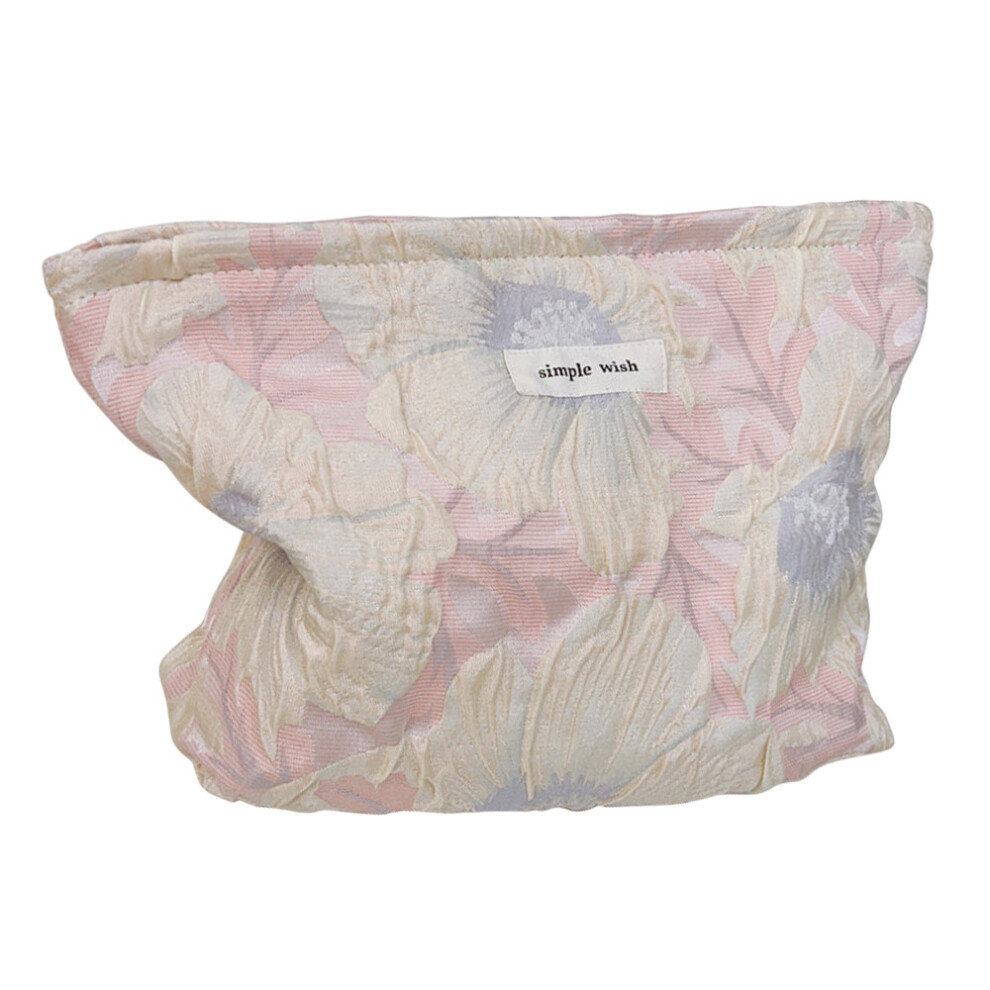 White ( Flower) Canvas Cosmetic Bag Flower Pattern Makeup Bag Travel Toiletry Organizer Handy Bag