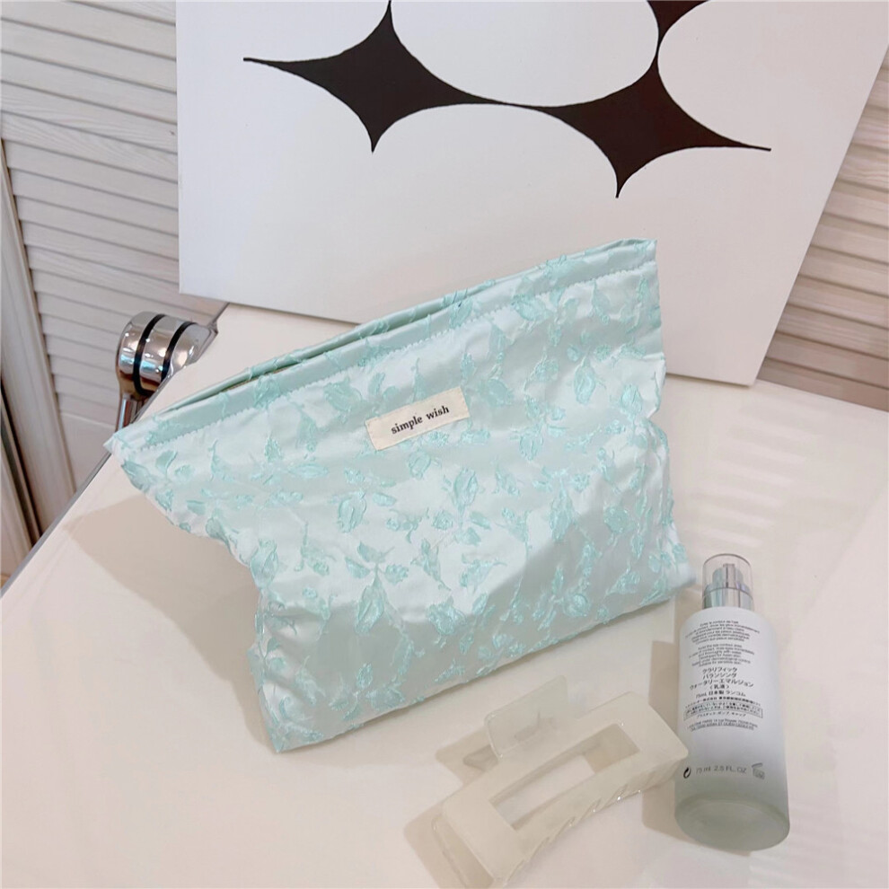 (Blue) Embossment Makeup Bag Zipper Cosmetic Pouch Large Travel Canvas Organizer Bag