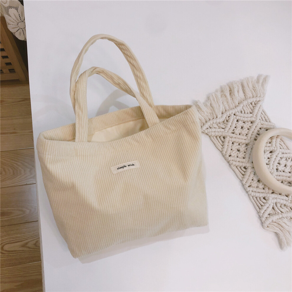 (Beige) 169 Handbag Makeup Storage Pouch Soft Corduroy Toiletries Organizer Cosmetic Storage Bag for Women and Teen Girls
