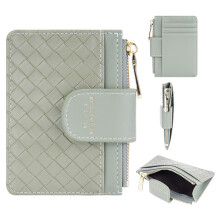 (Green) BAELLERRY NR099 Ultra Slim Zipper Coin Purse Women Woven Texture PU Leather Hasp Card Bag