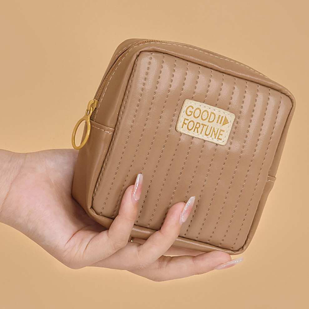 Brown (Brown) W6 Portable Sanitary Napkin Storage Bag Pu Leather Waterproof Lipstick Cosmetics Storage Bag