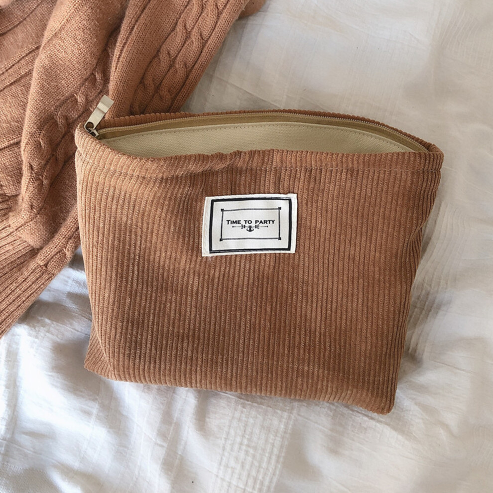 (Camel) 602 Corduroy Toiletries Purse Makeup Storage Pouch Cosmetic Organizer Bag Hand Carrying Pouch