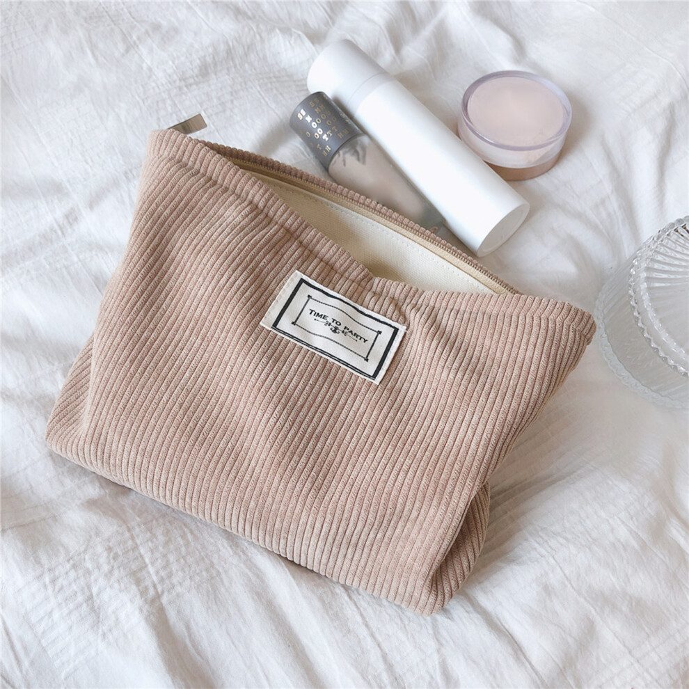 Beige (Beige) 602 Corduroy Toiletries Purse Makeup Storage Pouch Cosmetic Organizer Bag Hand Carrying Pouch