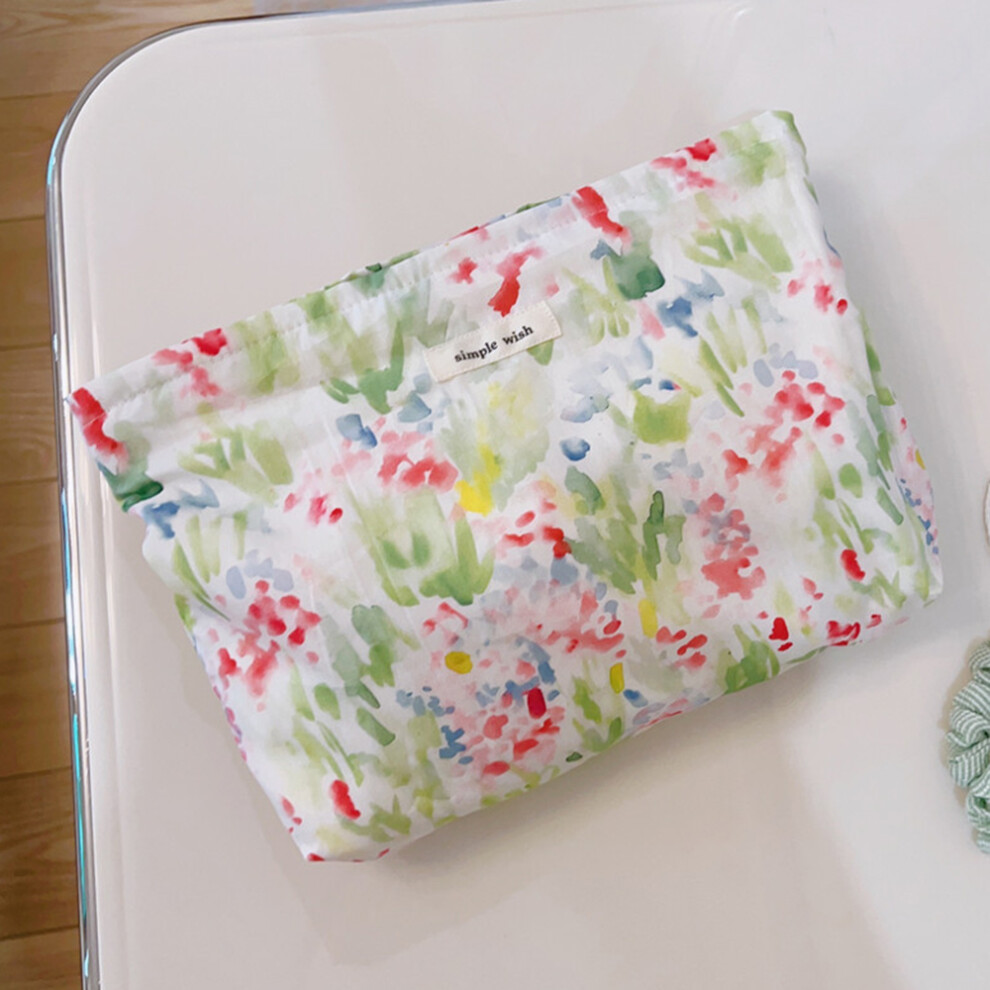 (D) Canvas Clutch Bag Flower Pattern Travel Toiletry Cosmetic Storage Bag
