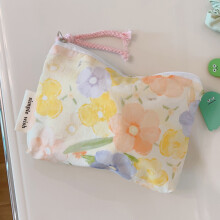 (Yellow Orange Flower) Pattern Cosmetic Organizer Coin Key Storage Bag Cotton Cloth+Canvas Makeup Pouch for Toiletries