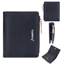 (Black) BAELLERRY N8113 Portable Bi-fold Coin Purse Zipper Pocket Design PU Leather Women Short Wallet