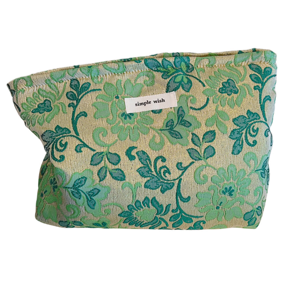 Green ( Flower) Beautiful Pattern Makeup Bag Travel Toiletry Organizer Pouch Canvas Cosmetic Bag