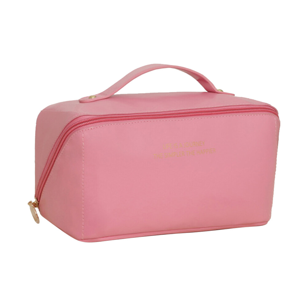 (Rose) HK8293 Large Capacity Cosmetic Storage Pouch Portable PU Leather Makeup Organization Bag Travel Toiletry Organizer Bag