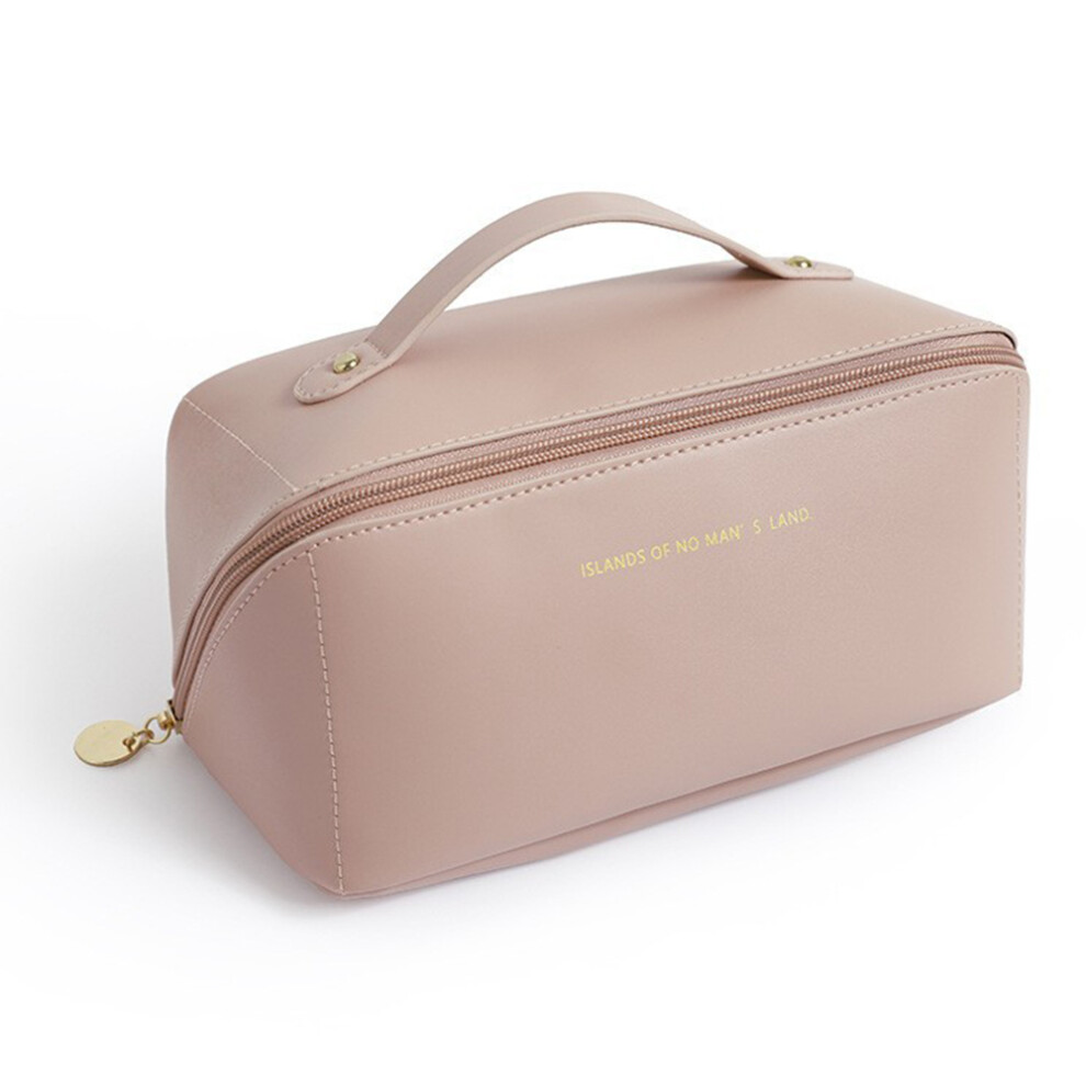 Pink (Pink) Hk8293 Large Capacity Cosmetic Storage Pouch Portable Pu Leather Makeup Organization Bag Travel Toiletry Organizer Bag