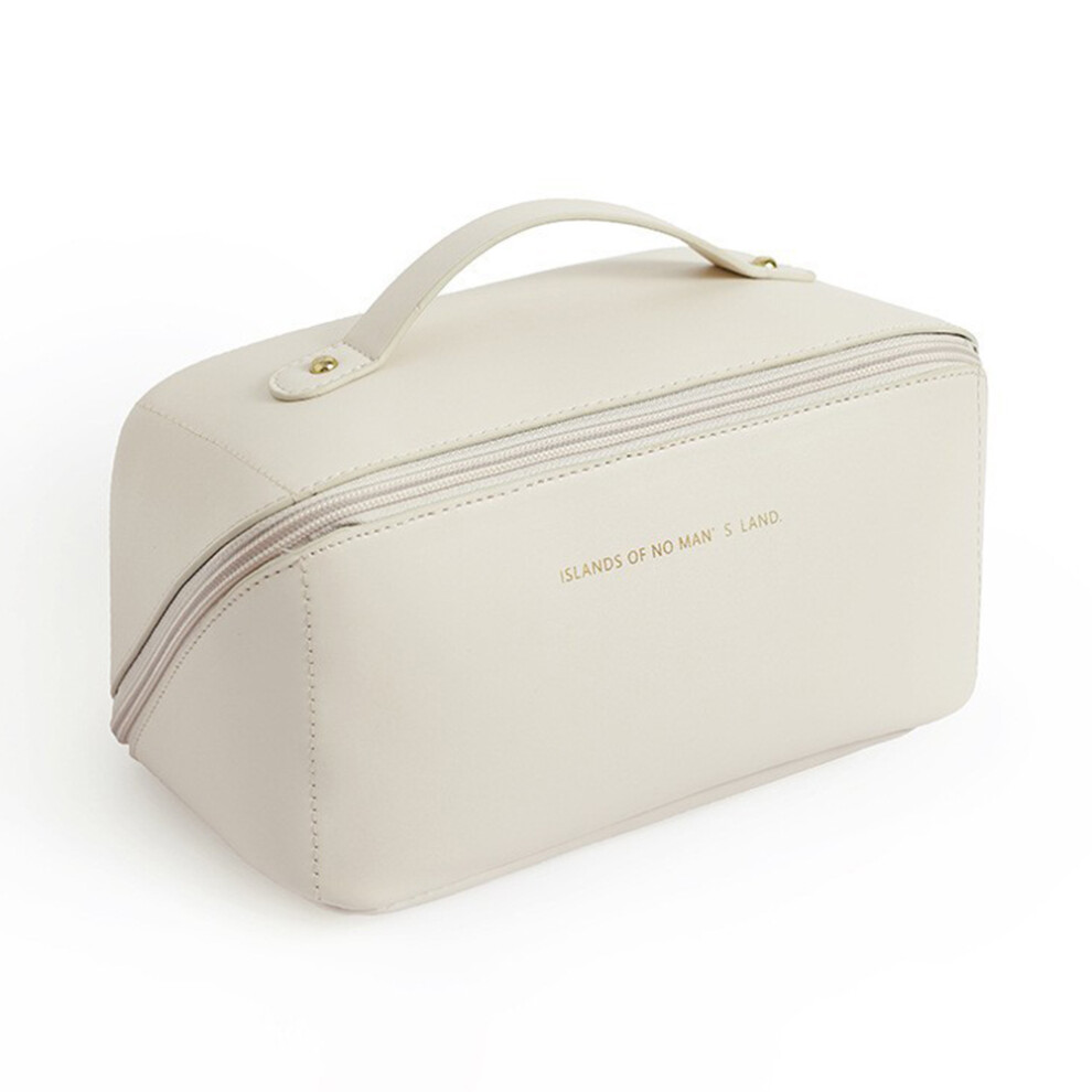 White (White) Hk8293 Large Capacity Cosmetic Storage Pouch Portable Pu Leather Makeup Organization Bag Travel Toiletry Organizer Bag