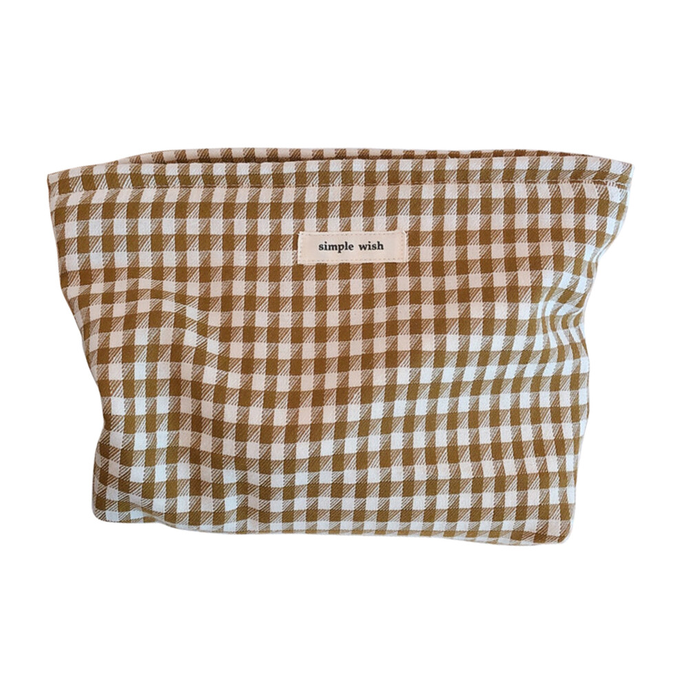 (Khaki Big Grid) 75 Retro Makeup Bag Houndstooth Pattern Toiletries Cosmetic Carrying Bag Organizer Storage Pouch for Travel
