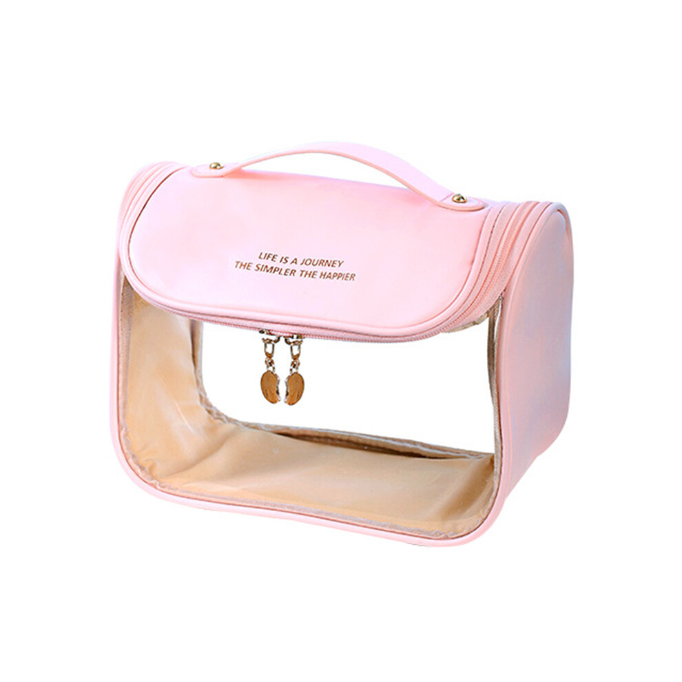 Pink (Pink) Travel Hanging Toiletry Wash Bag Transparent Pvc Makeup Cosmetic Pouch Organizer