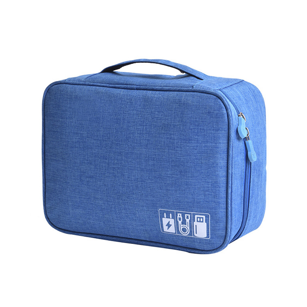 (Sky Blue) Water-Resistant Data Cable Digital Accessories Carrying Pouch 300D Cationic Fabric Handbag Power Bank Zipper Bag Sky Blue 6914279142139