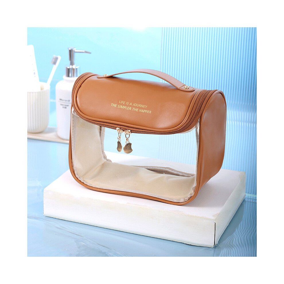 Brown (Brown) Travel Hanging Toiletry Wash Bag Transparent Pvc Makeup Cosmetic Pouch Organizer