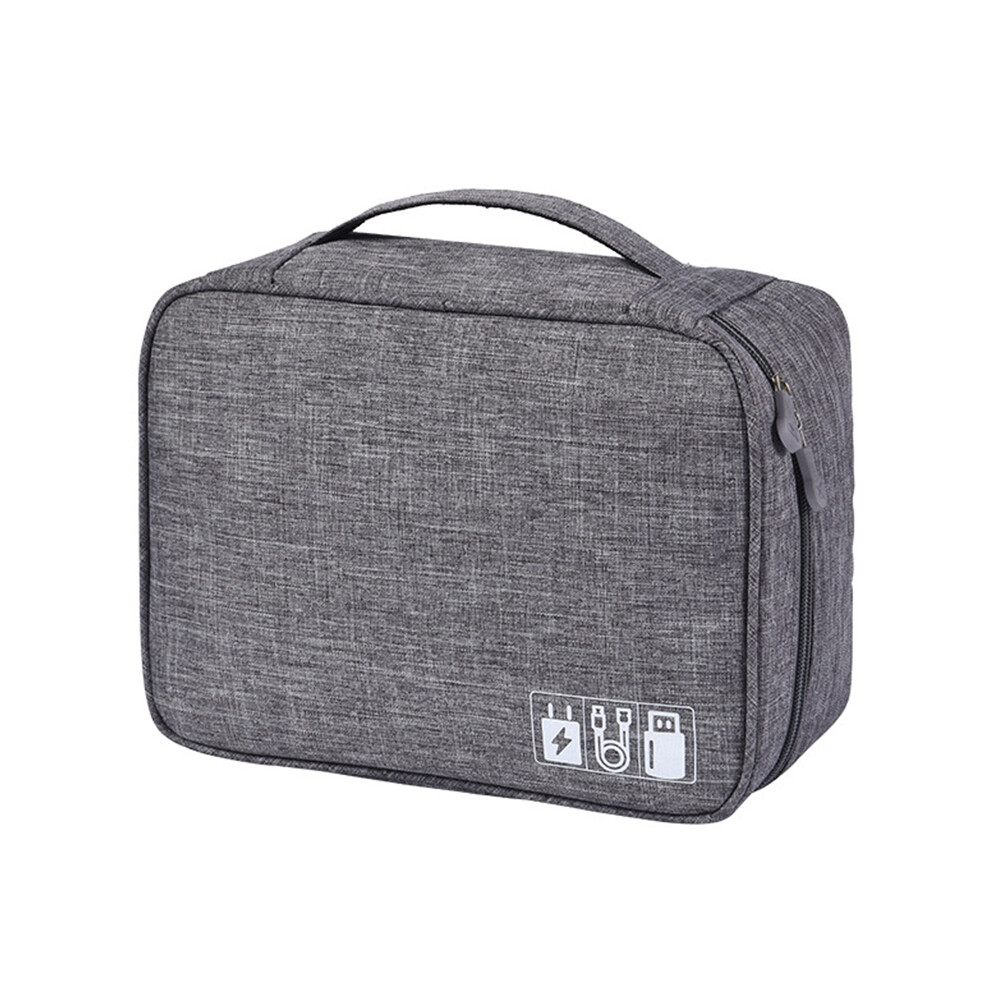 (Grey) Water-Resistant Data Cable Digital Accessories Carrying Pouch 300D Cationic Fabric Handbag Power Bank Zipper Bag Grey 6914278521379