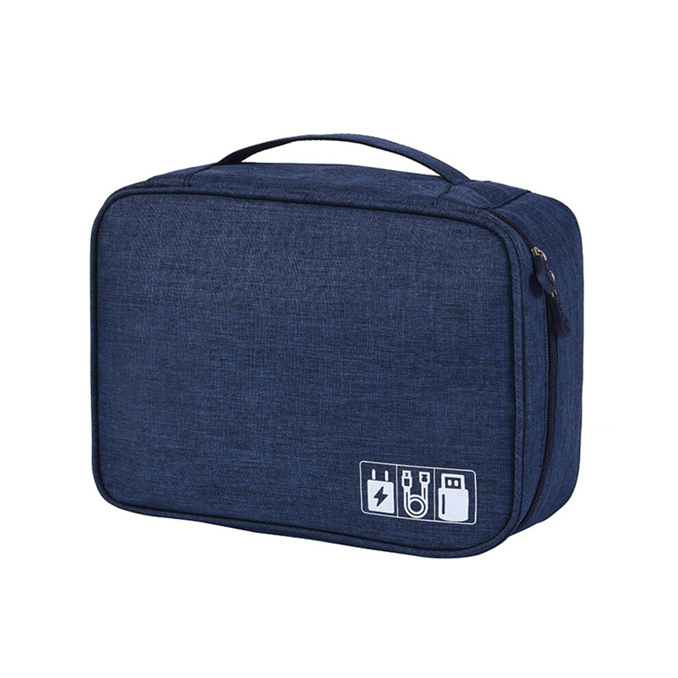 (Navy ) Water-Resistant Data Cable Digital Accessories Carrying Pouch 300D Cationic Fabric Handbag Power Bank Zipper Bag Blue 6914272613056