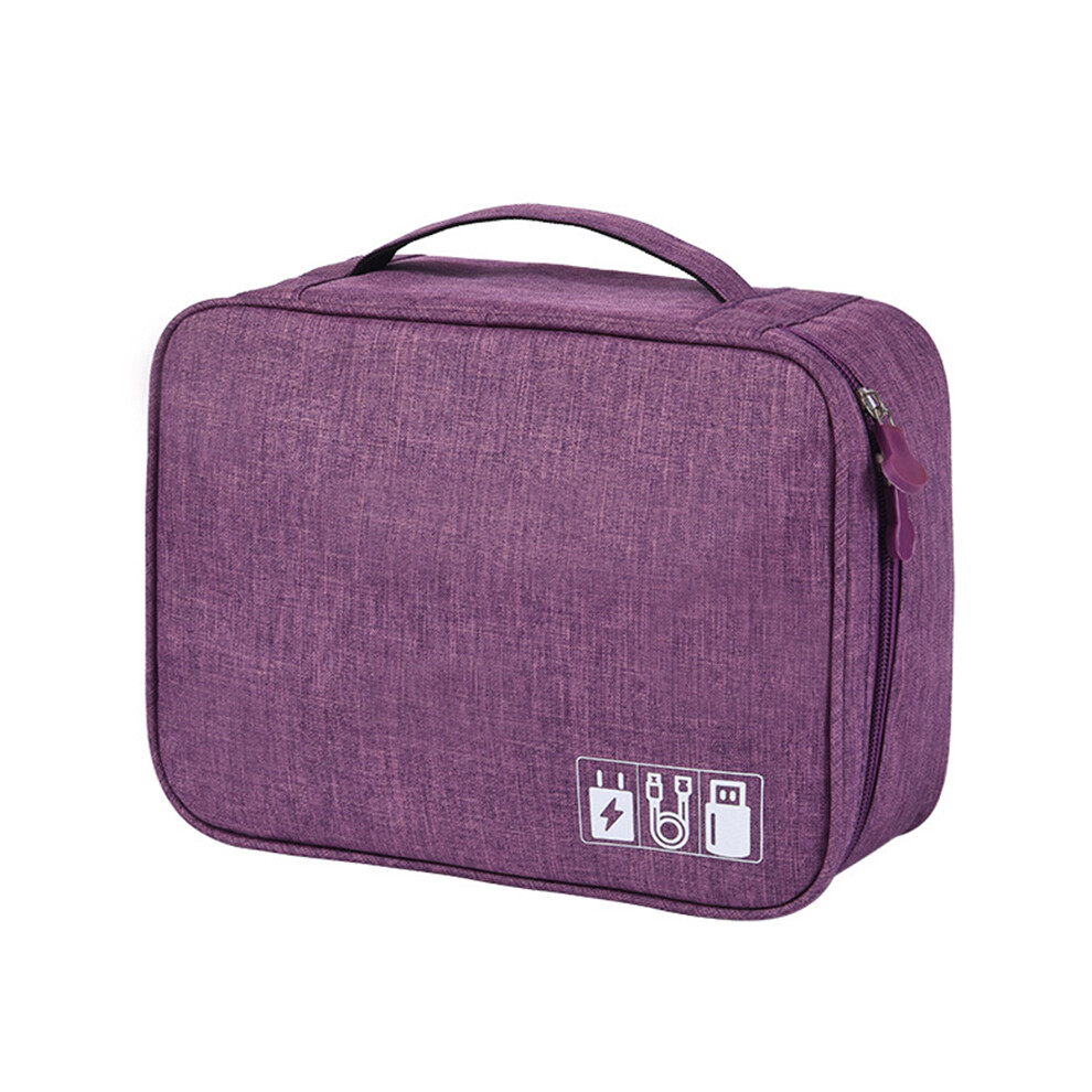 (Purple) Water-Resistant Data Cable Digital Accessories Carrying Pouch 300D Cationic Fabric Handbag Power Bank Zipper Bag Purple 6914272250626