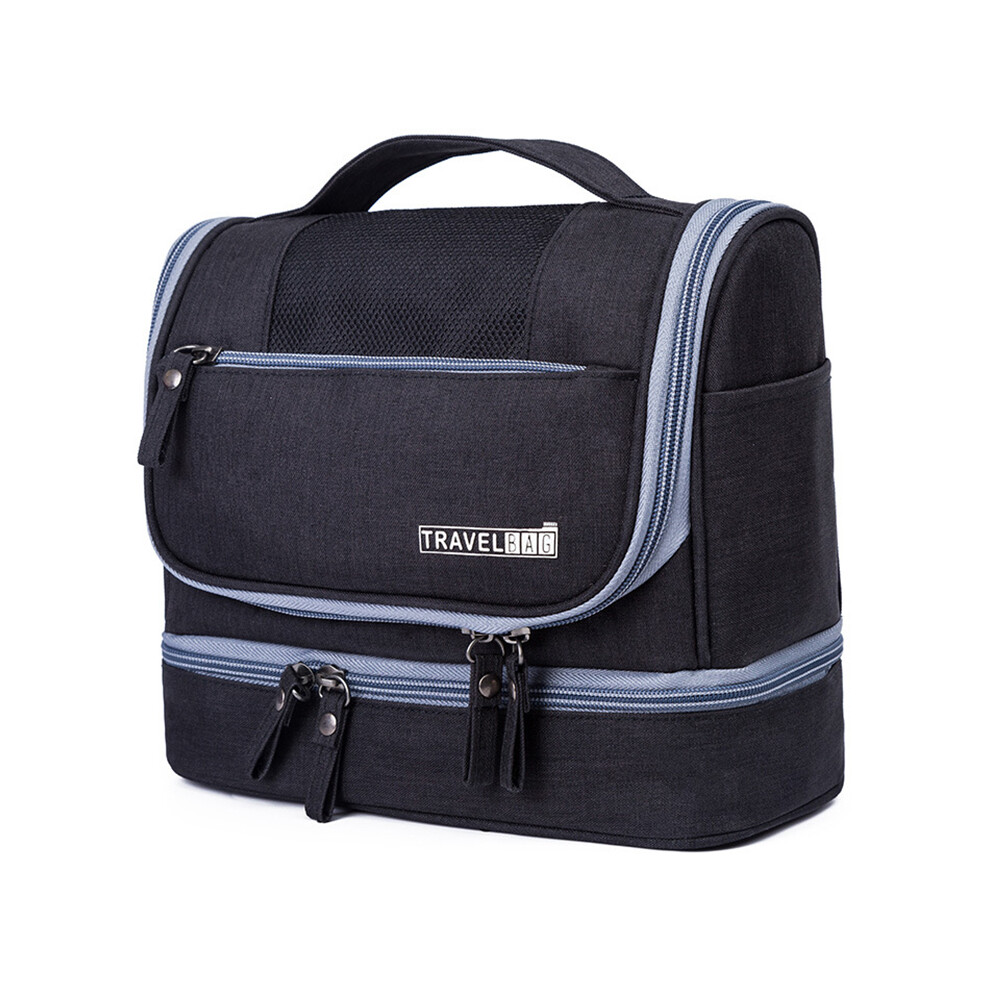 Black (Black) Large Capacity Toiletry Bag Dry Wet Separable Oxford Cloth Travel Hanging Wash Bag