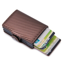(C) Credit Card Holder RFID Blocking PU Leather+Aluminum Alloy Pop Out Double Layer Card Case