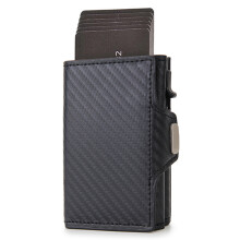 (Carbon Fiber) RFID Blocking Credit Card ID Card Holder Aluminum Alloy+PU Leather Card Pouch Case Wallet Billfold