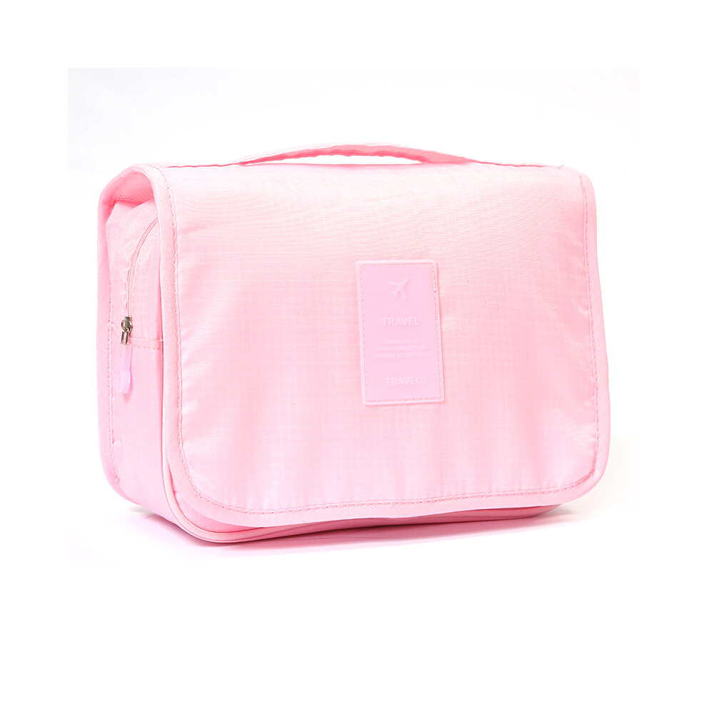 (Pink) Portable Travel Toiletry Bag Oxford Cloth Waterproof Wash Bag Storage Pouch with Hanging Hook