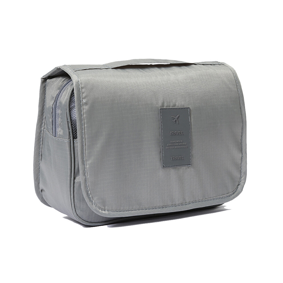(Grey) Portable Travel Toiletry Bag Oxford Cloth Waterproof Wash Bag Storage Pouch with Hanging Hook