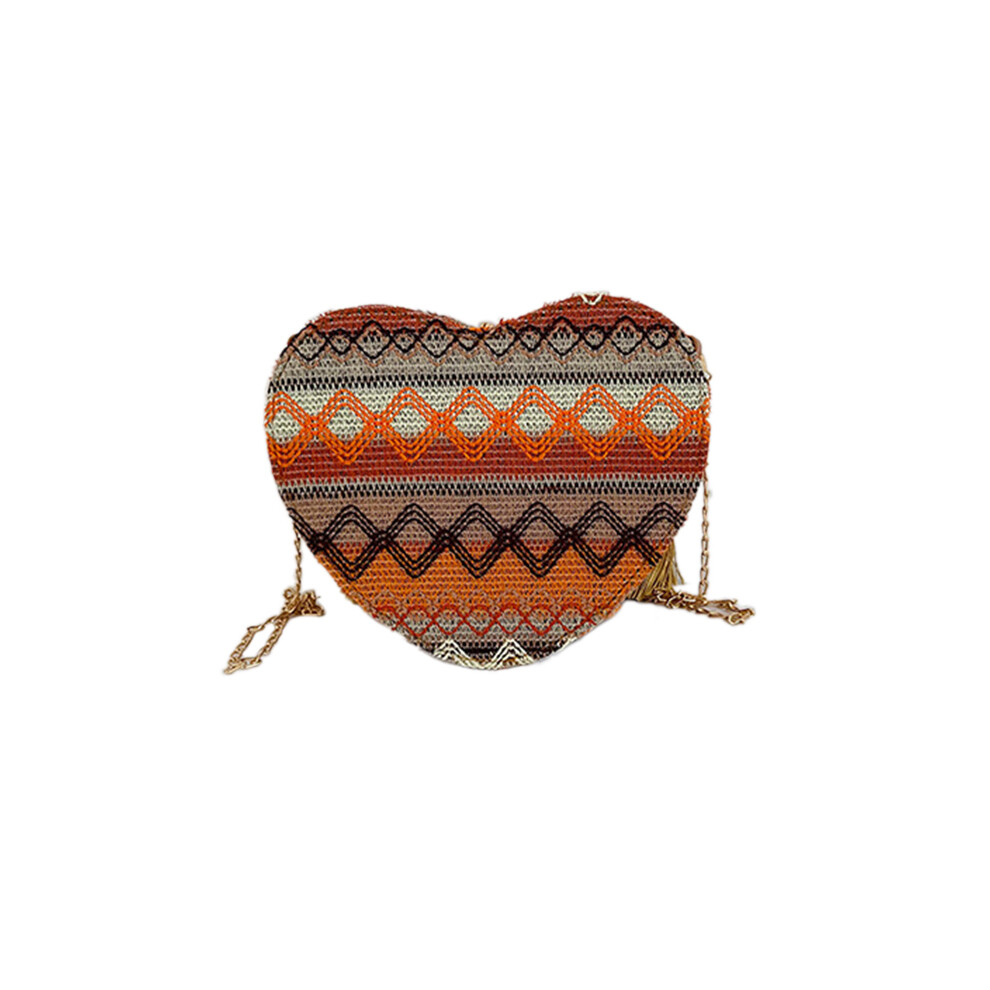 (Yellow) Heart-Shaped Chain Strap Shoulder Bag Ethnic Style Women's Knitted Crossbody Bag with Tassel Decoration-image-OPC-PJS5MDZ-NEW