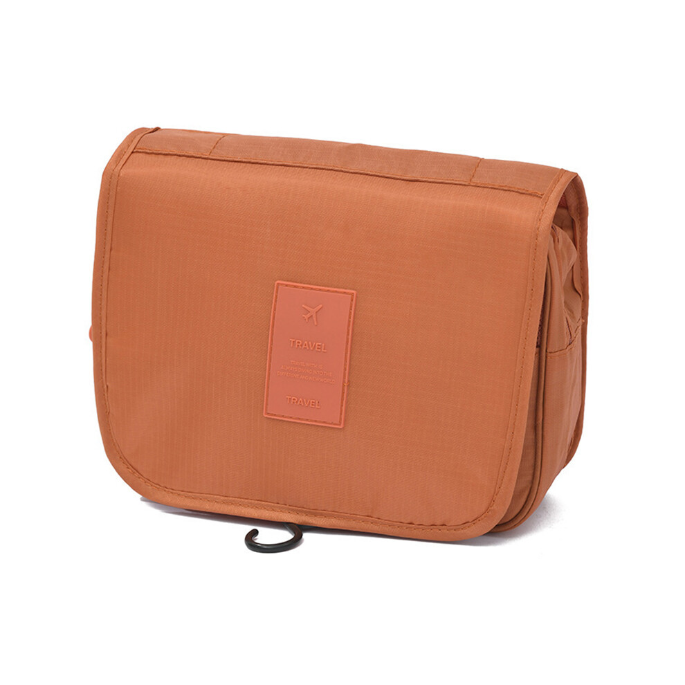 (Orange) Portable Travel Toiletry Bag Oxford Cloth Waterproof Wash Bag Storage Pouch with Hanging Hook