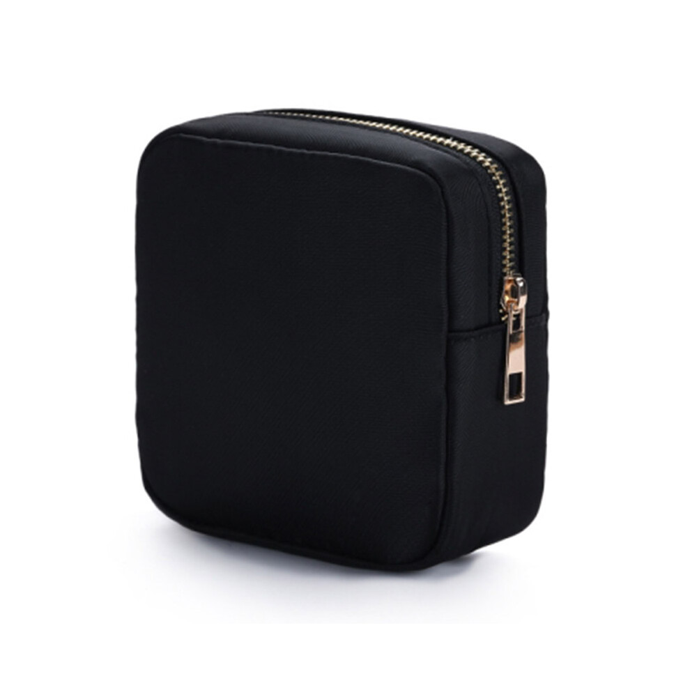 Black (Black) Nylon Makeup Pouch Zipper Toiletry Bag Large Capacity Travel Cosmetic Bag For Women Girls