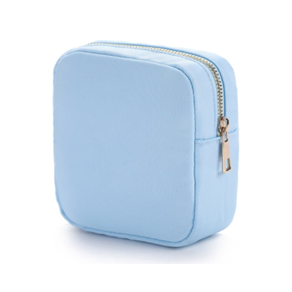 Blue (Blue) Nylon Makeup Pouch Zipper Toiletry Bag Large Capacity Travel Cosmetic Bag For Women Girls
