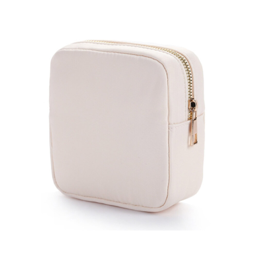 Beige (Beige) Nylon Makeup Pouch Zipper Toiletry Bag Large Capacity Travel Cosmetic Bag For Women Girls